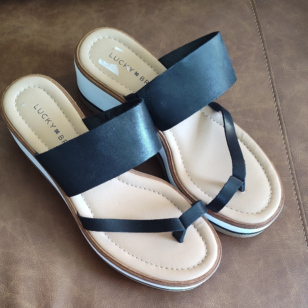 NWOT Lucky Black And White Platform Sandals, Sz 9